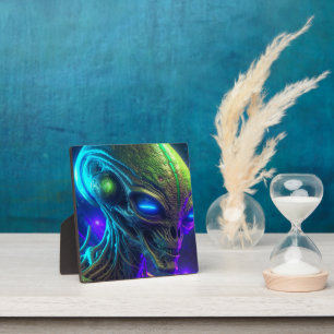 Creepy Alien Head mit leuchtenden blauen Augen Fotoplatte