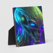Creepy Alien Head mit leuchtenden blauen Augen Fotoplatte (Vorderseite)