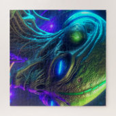 Creepy Alien Head mit leuchtenden blauen Augen Puzzle (Horizontal)