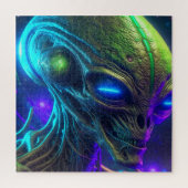 Creepy Alien Head mit leuchtenden blauen Augen Puzzle (Vertikal)