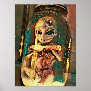 Creepy Alien im Jar Abstrakte Science Fiction Kuns Poster