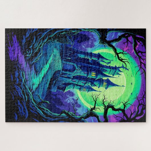 Creepy Altes Spuk Schloss nach Dunkelheit Puzzle (Horizontal)