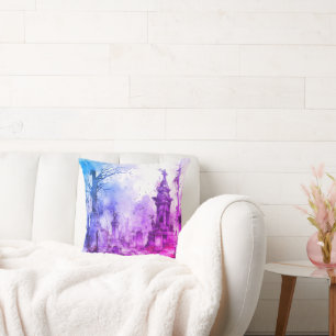 Creepy and Spooky Friedhof Lila & Blue Halloween Kissen