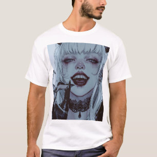 Creepy Anime Girl mit weißem Haar und störender S T-Shirt