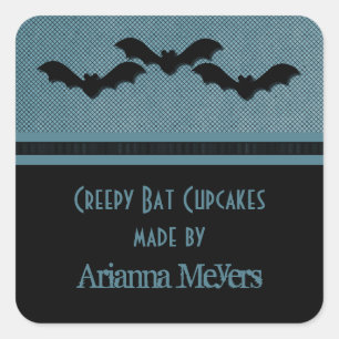 Creepy Bats Halloween Backkleber, Dunkelblau Quadratischer Aufkleber