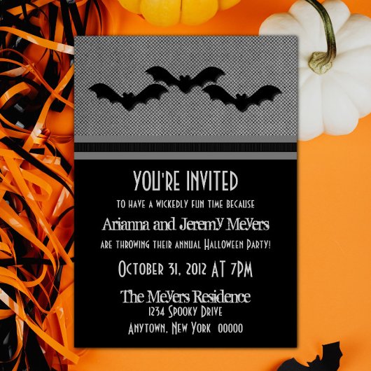 Creepy Bats Halloween-Party Einladung, Grau Einladung