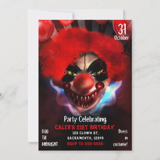Creepy Beängstigend Killer Clown Halloween Geburts Einladung (Vorderseite)