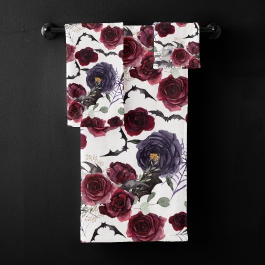 Creepy Beautiful | Dunkelgotische Rose mit Flederm Badhandtuch Set