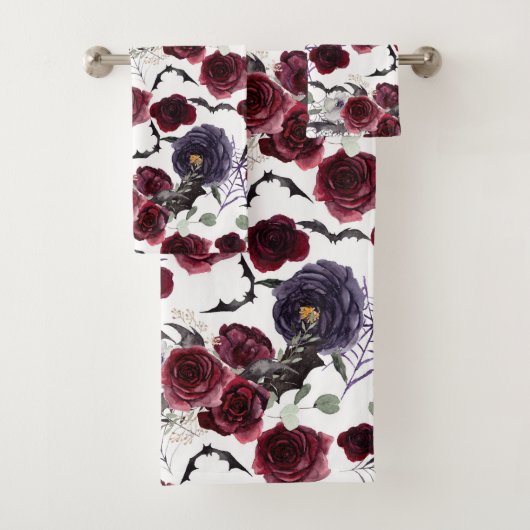 Creepy Beautiful | Dunkelgotische Rose mit Flederm Badhandtuch Set (Insitu)