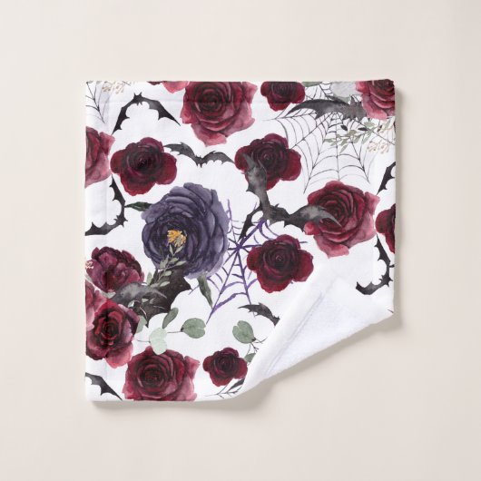 Creepy Beautiful | Dunkelgotische Rose mit Flederm Badhandtuch Set (Waschlappen)