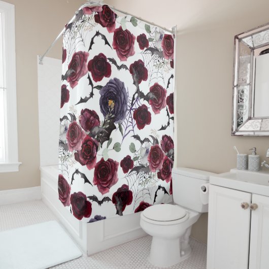 Creepy Beautiful | Dunkelgotische Rose mit Flederm Duschvorhang (Beispiel)