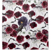 Creepy Beautiful | Dunkelgotische Rose mit Flederm Duschvorhang (Vorderseite)