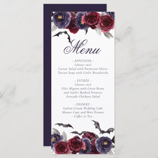 Creepy Beautiful | Dunkelgotische Rose mit Flederm Menükarte (Vorne/Hinten)