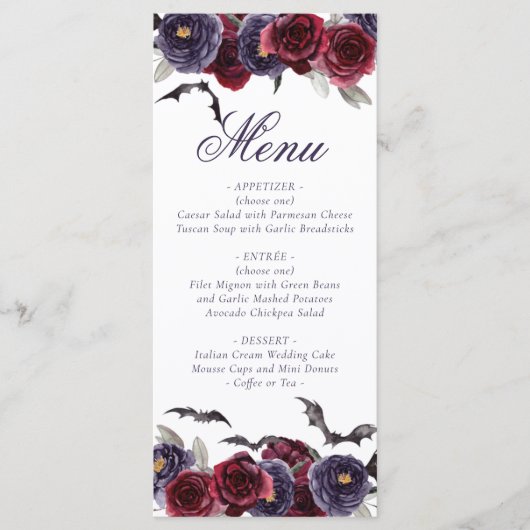 Creepy Beautiful | Dunkelgotische Rose mit Flederm Menükarte (Vorderseite)