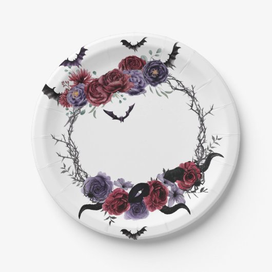 Creepy Beautiful | Dunkelgotische Rose mit Flederm Pappteller (Vorderseite)