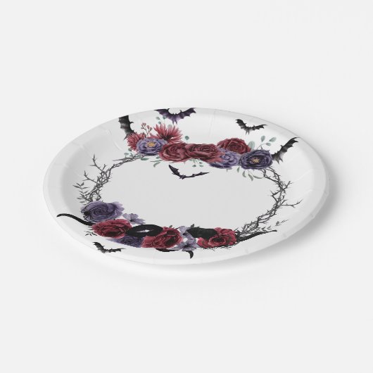 Creepy Beautiful | Dunkelgotische Rose mit Flederm Pappteller (Schrägansicht)