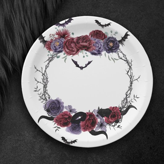 Creepy Beautiful | Dunkelgotische Rose mit Flederm Pappteller