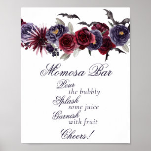 Creepy Beautiful Gothic Floral Bats Momosa Bar Poster