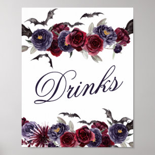 Creepy Beautiful   Gothic Floral Bats Offene Bar Poster