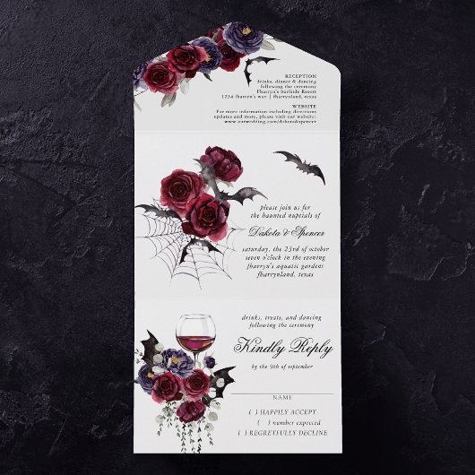 Creepy Beautiful | Gothic Red Lila Floral Fleats All In One Einladung