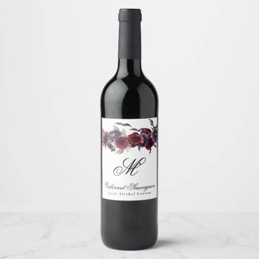 Creepy Beautiful | Monogramm für gotische Fledermä Weinetikett (Vorderseite)