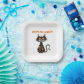 Creepy Black and Orange Cat Halloween Pappteller (Party)
