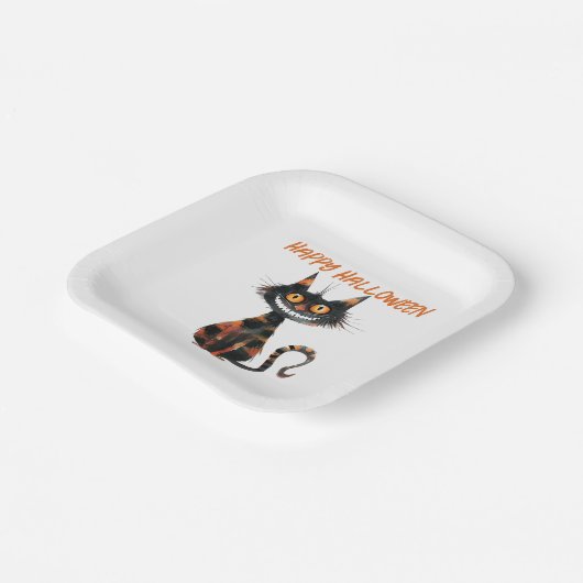 Creepy Black and Orange Cat Halloween Pappteller (Gewinkelt)