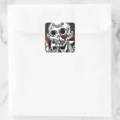 Creepy Black and Orange Skeleton Halloween Quadratischer Aufkleber (Tasche)