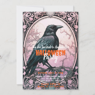Creepy Black Bird Pink Sky Halloween-Party Einladung
