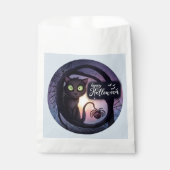 Creepy Black Cat Light Blue Happy Halloween Geschenktütchen (Vorderseite)