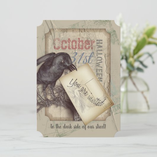 Creepy Black Crow Halloween-Ereignis Einladung (Stehend Vorderseite)