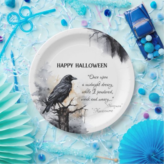 Creepy Black Raven Halloween Pappteller (Party)
