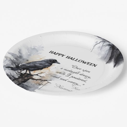 Creepy Black Raven Halloween Pappteller (Schrägansicht)
