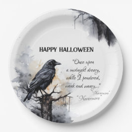 Creepy Black Raven Halloween Pappteller