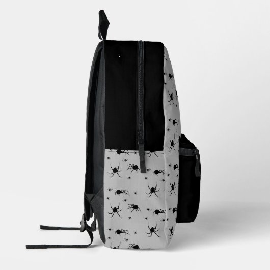 Creepy Black Spider Pattern auf Grau Bedruckter Rucksack (Links)