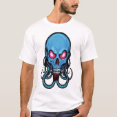 Creepy Blue Gothic Stylized Tentacle Skull Light T-Shirt (Vorderseite)