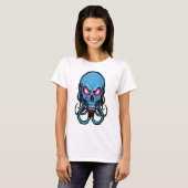 Creepy Blue Gothic Stylized Tentacle Skull Light T-Shirt (Vorne ganz)
