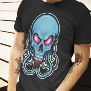Creepy Blue Gothic Tentacle Skull T-Shirt