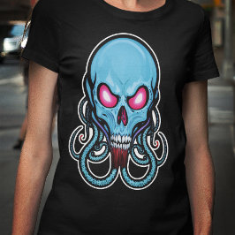Creepy Blue Gothic Tentacle Skull T-Shirt