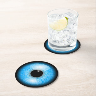 Creepy Blue Realistic Eyeball Halloween Runder Pappuntersetzer