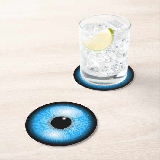 Creepy Blue Realistic Eyeball Halloween Runder Pappuntersetzer (Vor Ort)