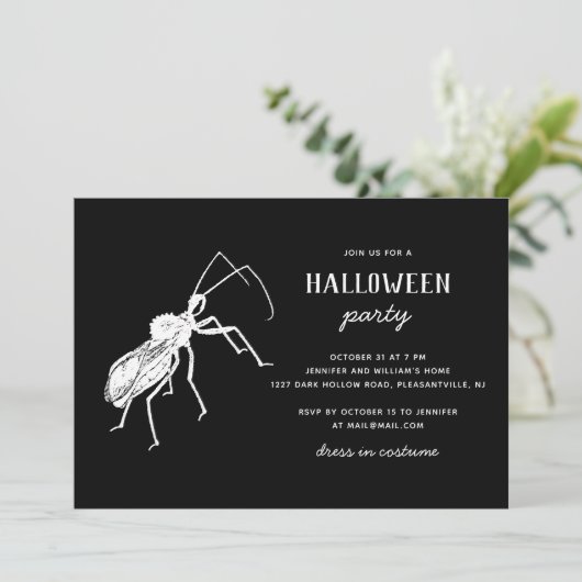 Creepy Bug Black Halloween-Party | Spooky Insect Einladung (Stehend Vorderseite)