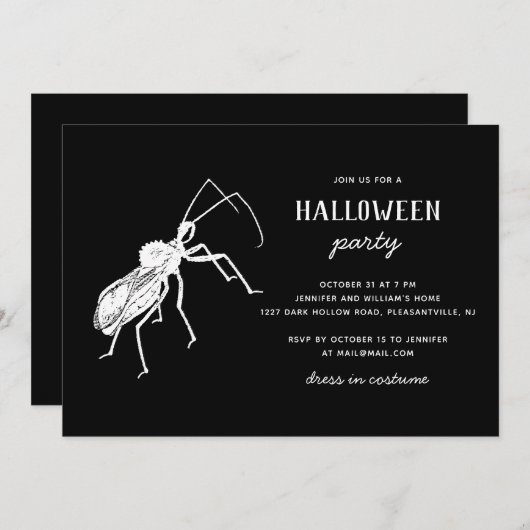 Creepy Bug Black Halloween-Party | Spooky Insect Einladung (Vorne/Hinten)