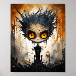 Creepy Cartoon Fantasy Halloween Monster Tree Poster