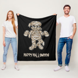 Creepy Cartoon Mummy & Happy Halloween Text Fleecedecke