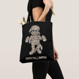 Creepy Cartoon Mummy & Happy Halloween Text Tasche