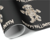 Creepy Cartoon Mummy Pattern Happy Halloween Text Geschenkpapier (Rolleneckpunkt)