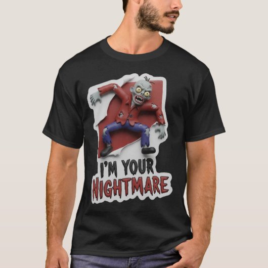 Creepy cartoon zombie with nightmare text T-Shirt (Vorderseite)