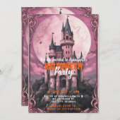 Creepy Castle Full Moon Pink Sky Halloween-Party Einladung (Vorne/Hinten)