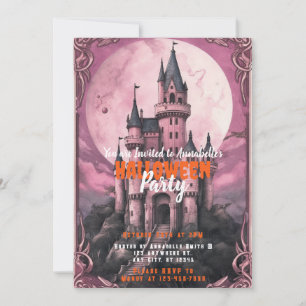 Creepy Castle Full Moon Pink Sky Halloween-Party Einladung